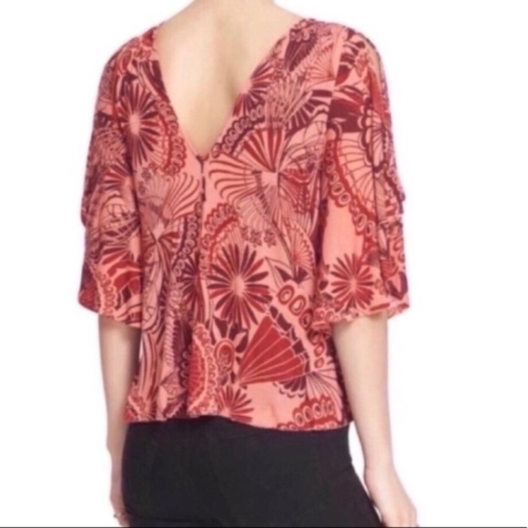 Free People Coral Combo Amour Pullover Cold Shoulder Top - Picture 2 of 16